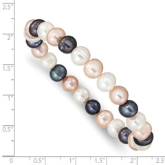 8-9mm FW Cultured White/Peach/Black Pearl Stretch Bracelet