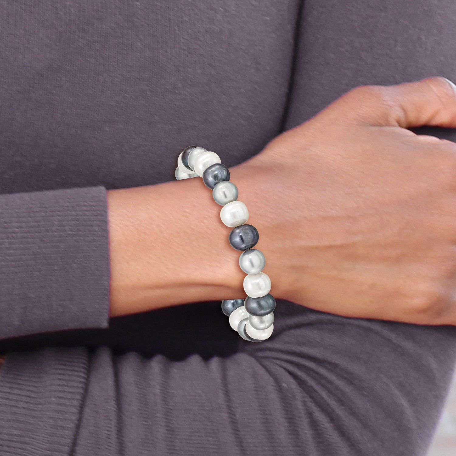 Sophia Jewelers Multi-Color Freshwater Pearl Stretch Bracelet Handmade Elegance - 7.5