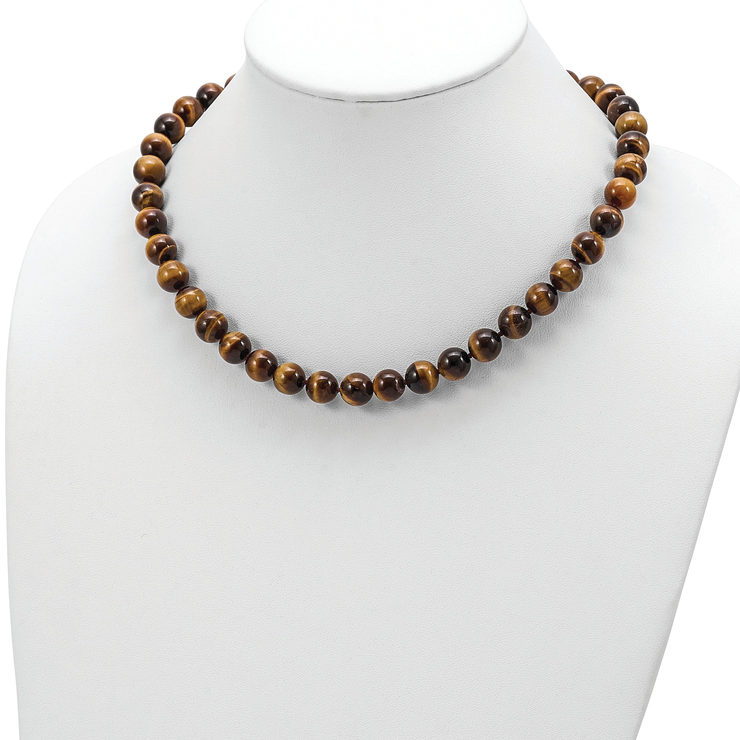 10-10.5mm Smooth Beaded Tiger Eye Necklace w/Sterling S.RH Clasp