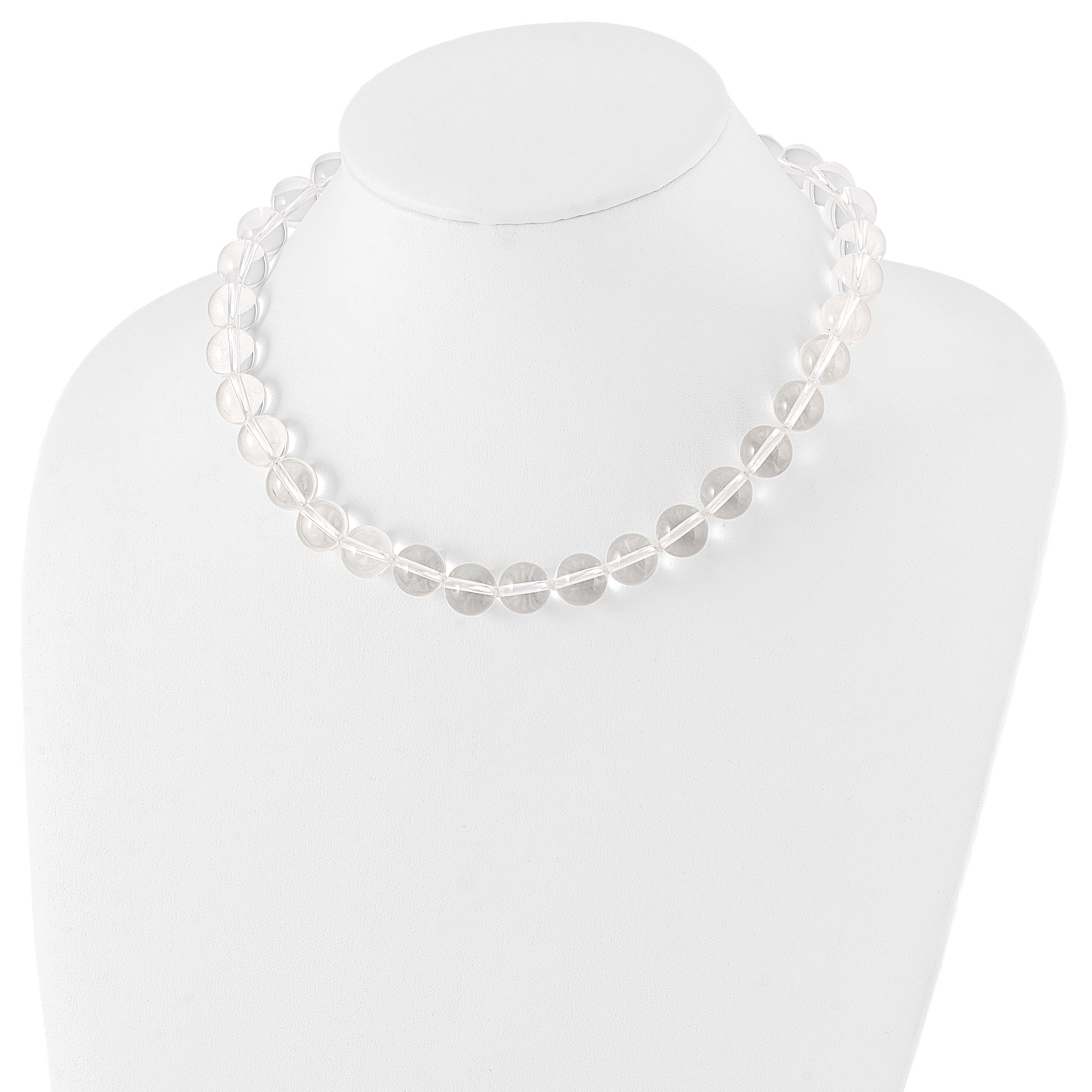 Sterling Silver 12-12.5mm Smooth Beaded Clear Crystal Necklace