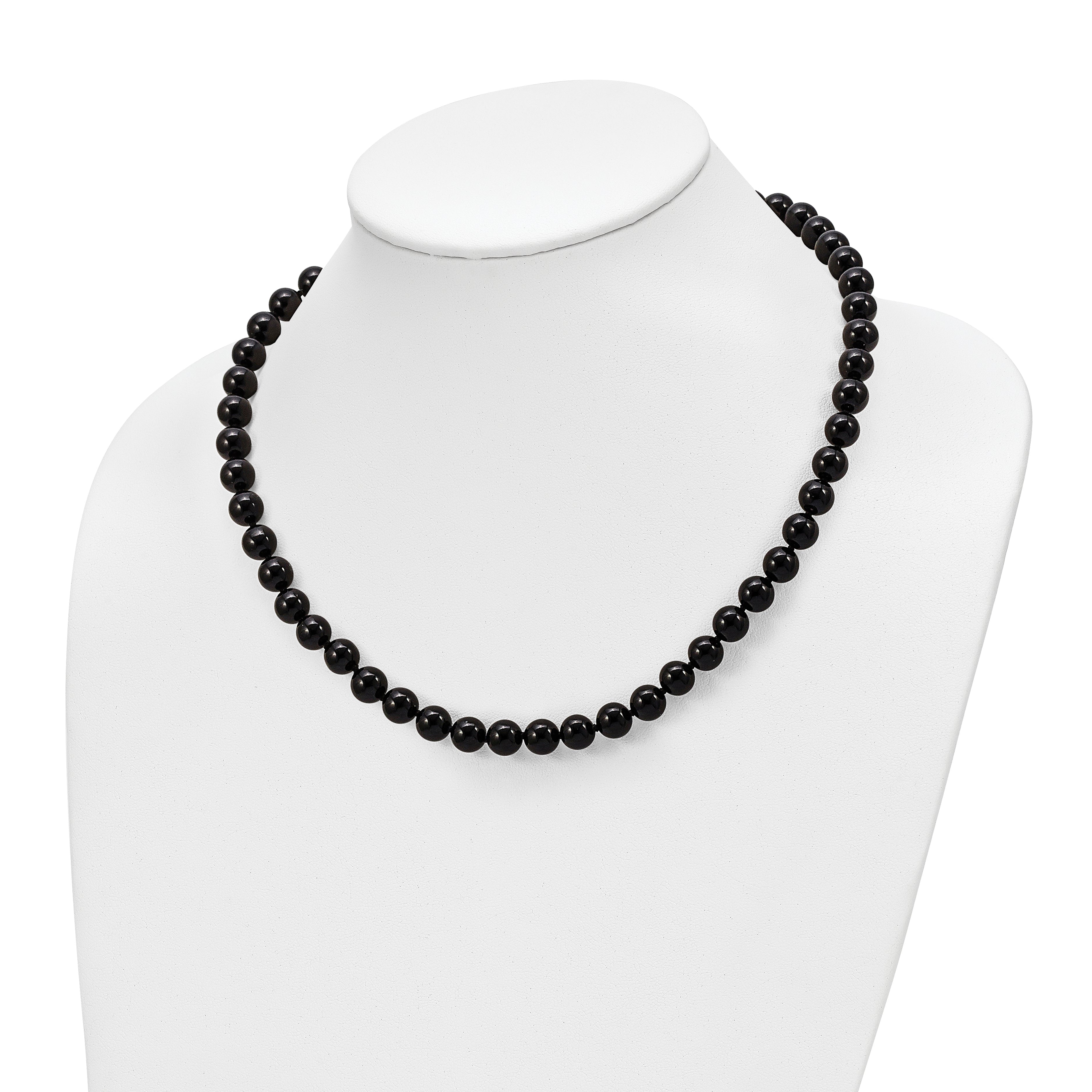 Sophia Jewelers Black Agate Sterling Silver Necklace with Rhodium Clasp