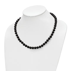 Sophia Jewelers Black Agate Sterling Silver Necklace with Rhodium Clasp