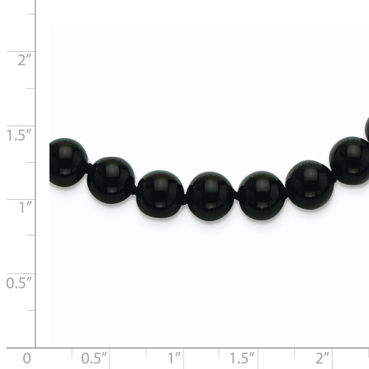 8-8.5mm Smooth Beaded Black Agate Necklace w/Sterling S.RH Clasp