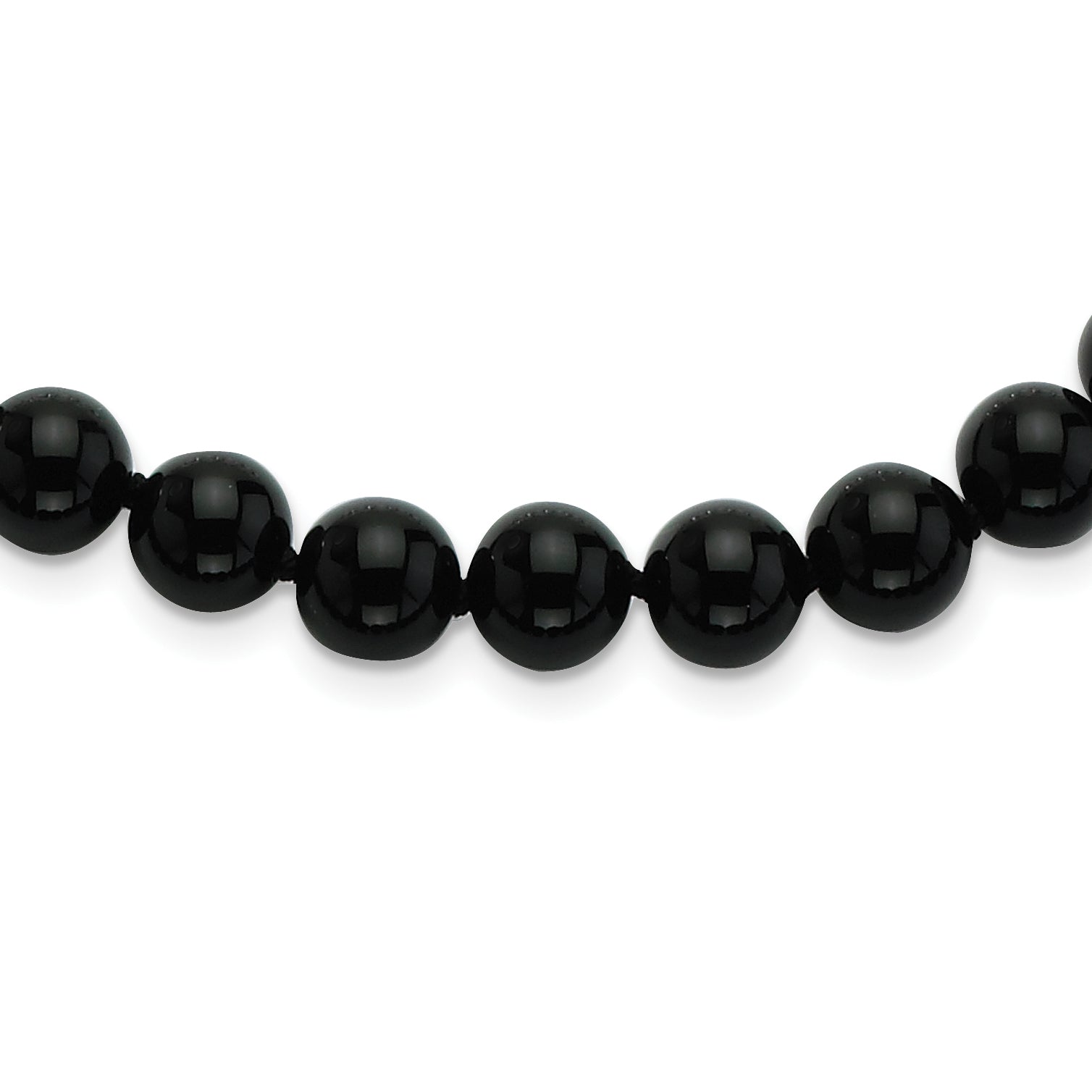 8-8.5mm Smooth Beaded Black Agate Necklace w/Sterling S.RH Clasp