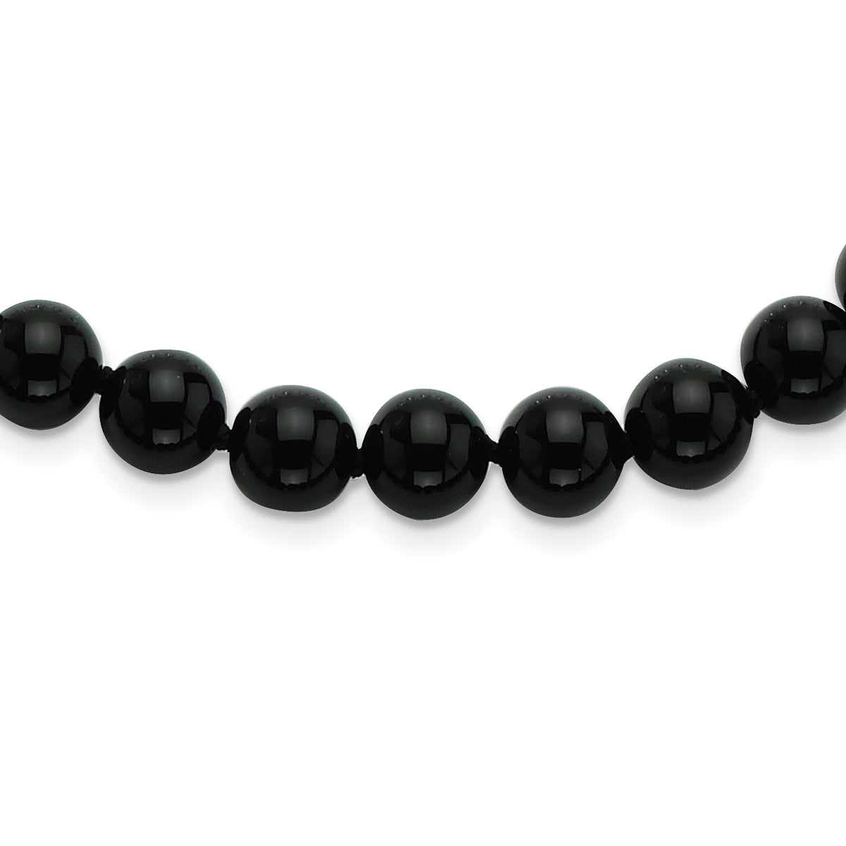 8-8.5mm Smooth Beaded Black Agate Necklace w/Sterling S.RH Clasp
