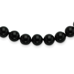 8-8.5mm Smooth Beaded Black Agate Necklace w/Sterling S.RH Clasp