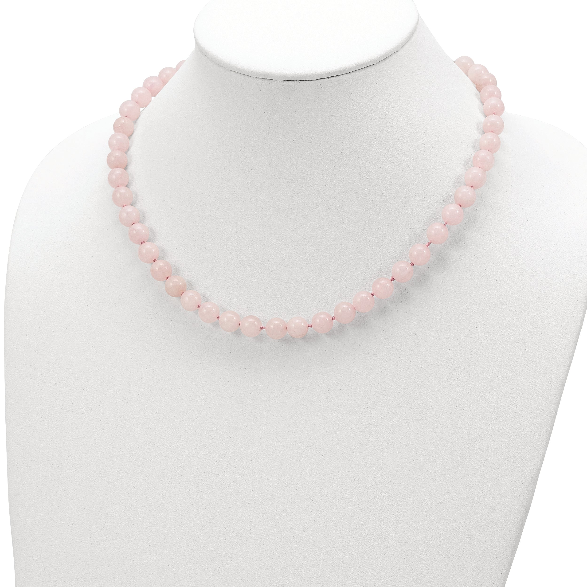 8-8.5mm Smooth Beaded Rose Quartz Necklace w/Sterling S.RH Clasp