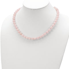 8-8.5mm Smooth Beaded Rose Quartz Necklace w/Sterling S.RH Clasp