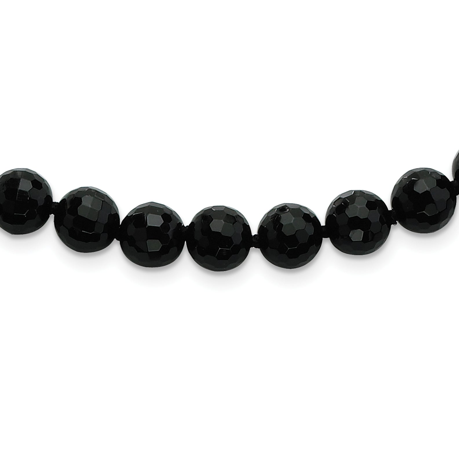 Sterling Silver Rhod-pltd 8-8.5mm Faceted Black Agate Necklace