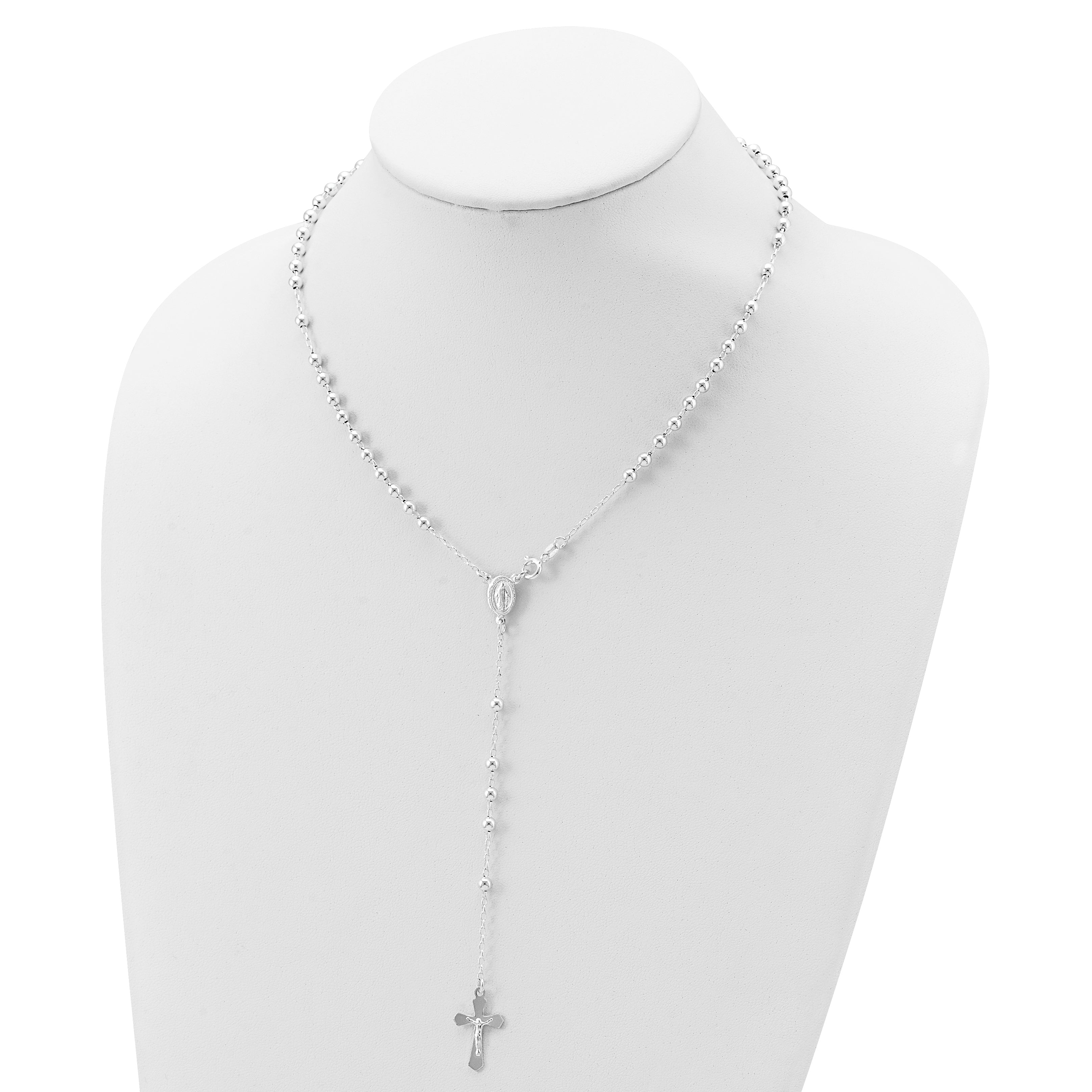 Sophia Jewelers Women's 925 Sterling Silver Polished Rosary Necklace 18 Inch
