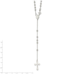 Sterling Silver Polished Bead 18 inch Rosary Necklace