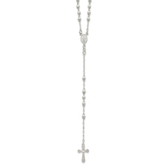 Sterling Silver 925 Polished Rosary with Hollow Charm Elegant 18 Necklace