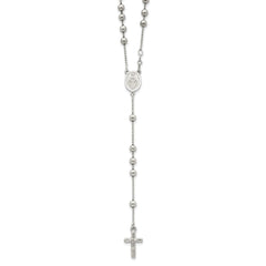Sterling Silver 925 Polished Rosary Necklace with Hollow Design by Sophia Jewelers