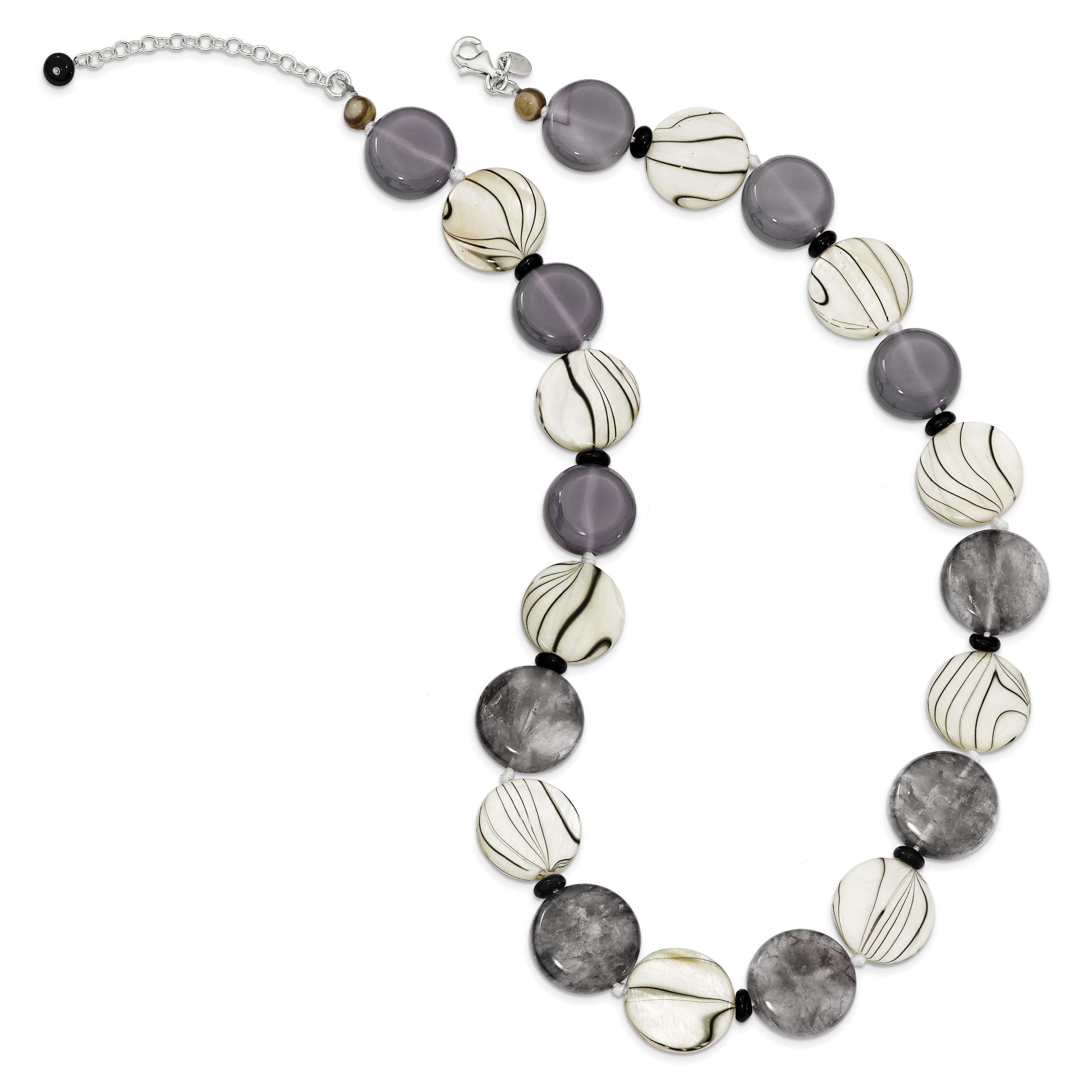 Sterling Silver Black and Grey Agate/MOP/Sardonyx Necklace