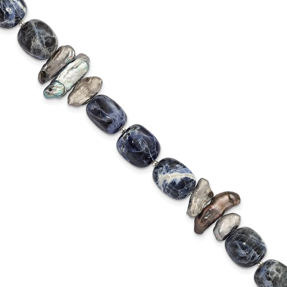 Sterling Silver Sodalite/Grey FW Cultured Pearl Bracelet