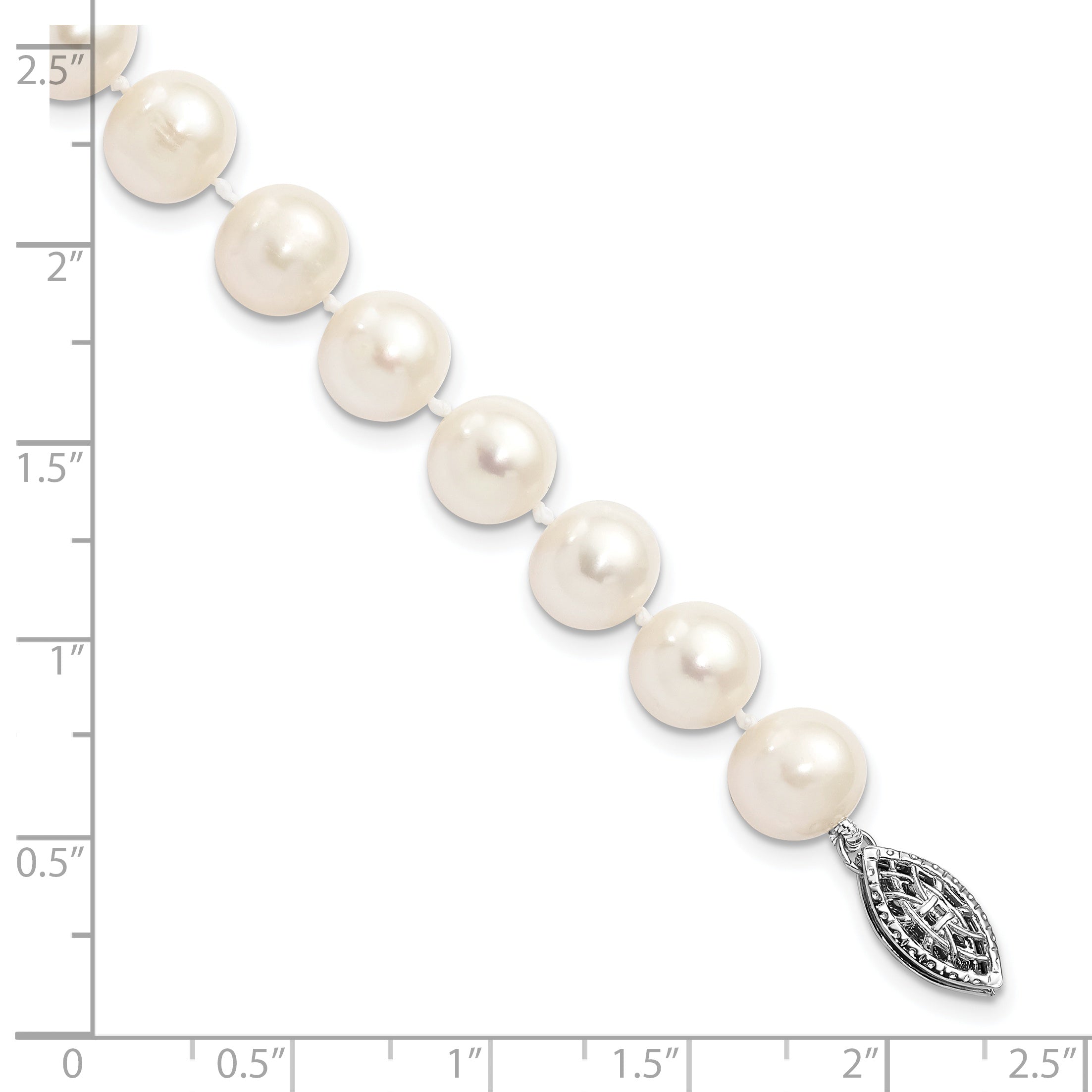 Sterling Silver Rhodium 8-9mm White Freshwater Cultured Pearl Bracelet