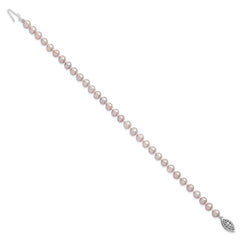 Sterling Silver Rhodium-plated 5-6mm Purple FWC Pearl Bracelet