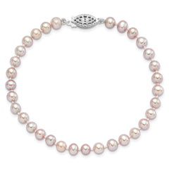Sterling Silver Rhodium-plated 5-6mm Purple FWC Pearl Bracelet