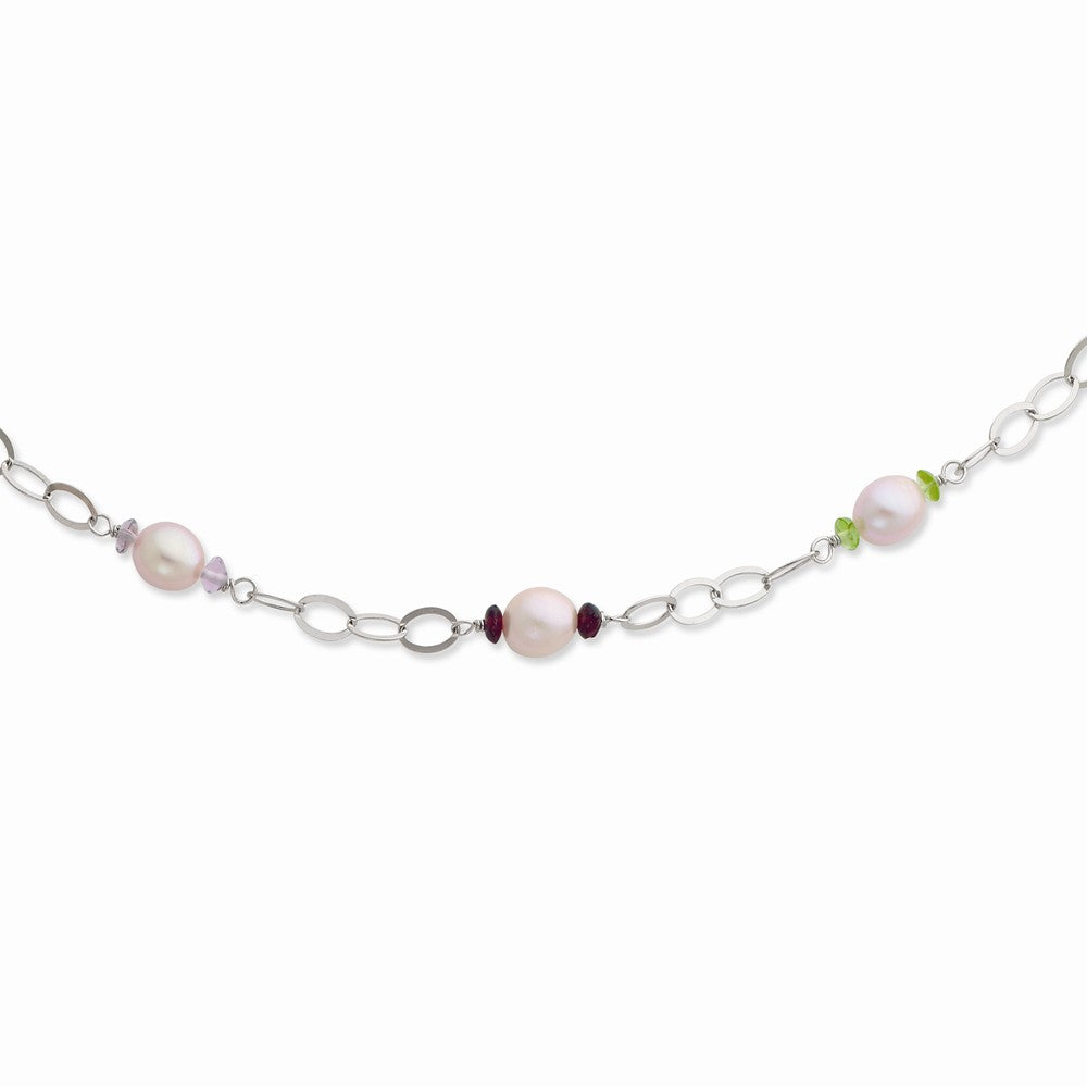 Sterling Silver 8-9mm Purple FW Cultured Pearl & stone w/2in ext. Neck