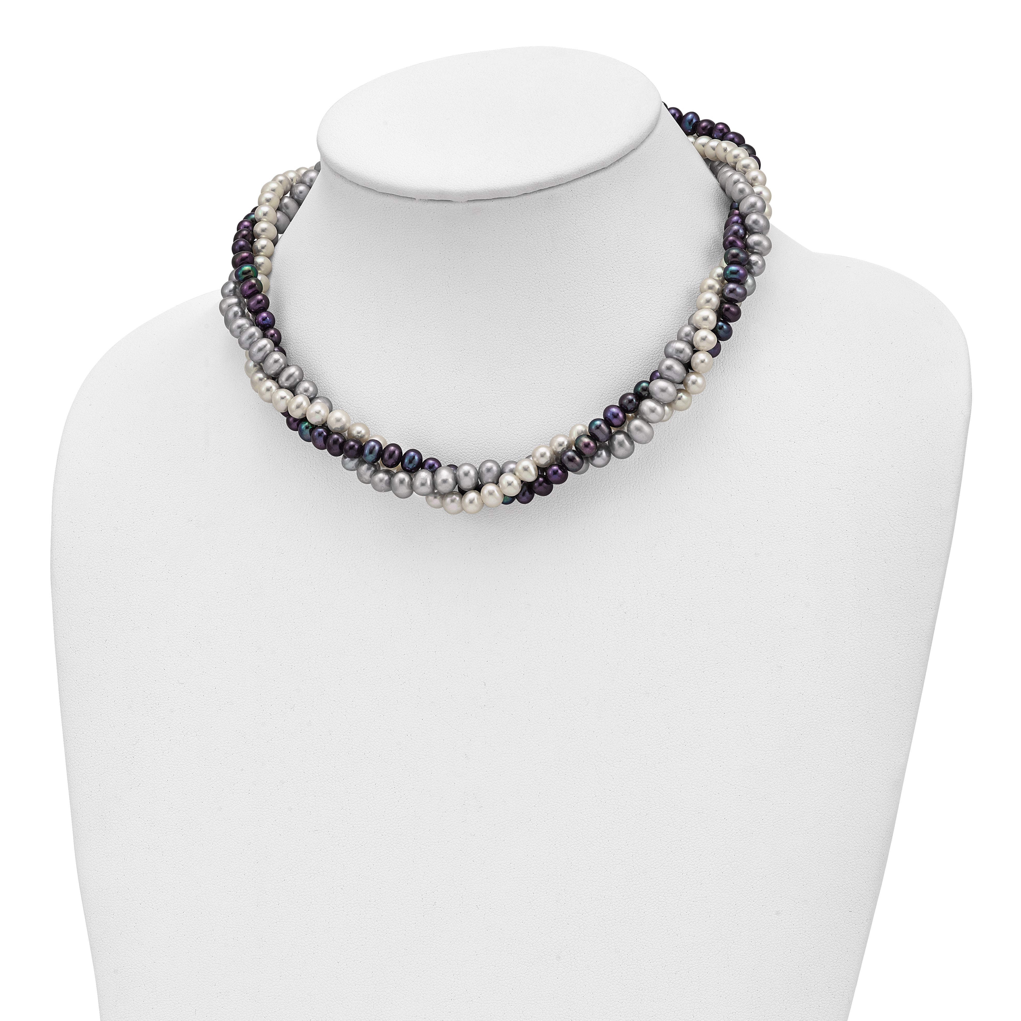 Sterling Silver Pearl Necklace with Multi-Color Freshwater Pearls