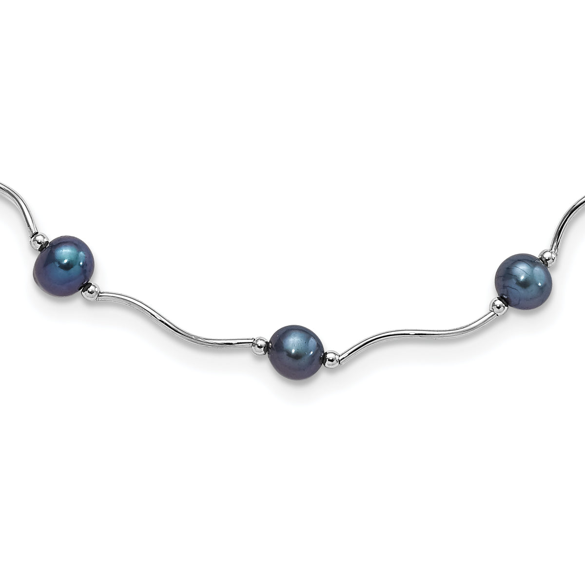 Sterling Silver Rh-plated 6-7mm Black FW Cultured Pearl Necklace