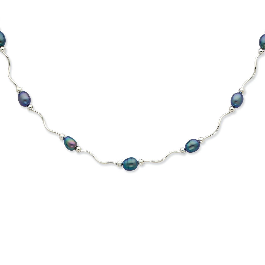 Sophia Jewelers Sterling Silver Pearl Necklace with Black Cultured Freshwater Pearls