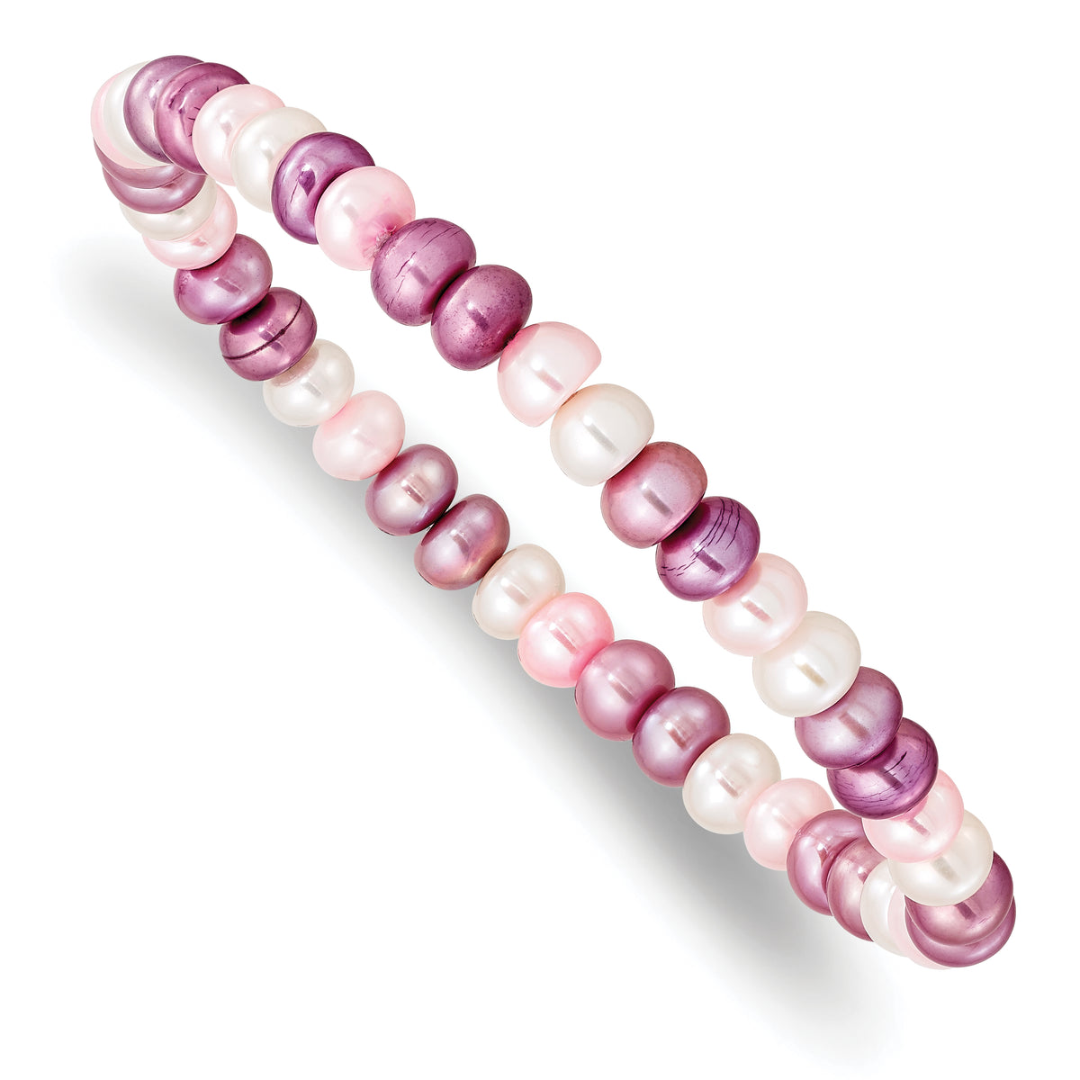 6-7mm White/Lavender/Pink Button Freshwater Cultured Pearl Stretch Bracele