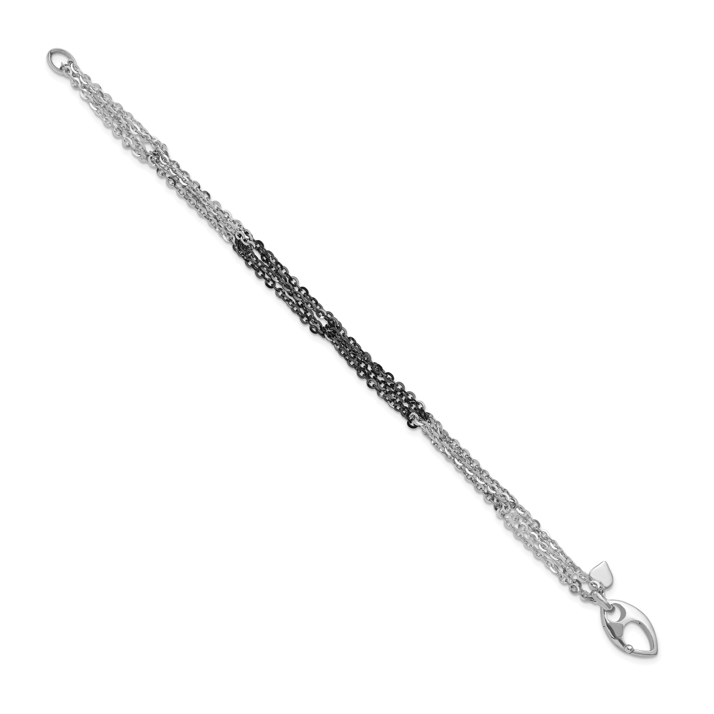 Sterling Silver Ruthenium & Rhodium-plated Fancy Chain Link Bracelet