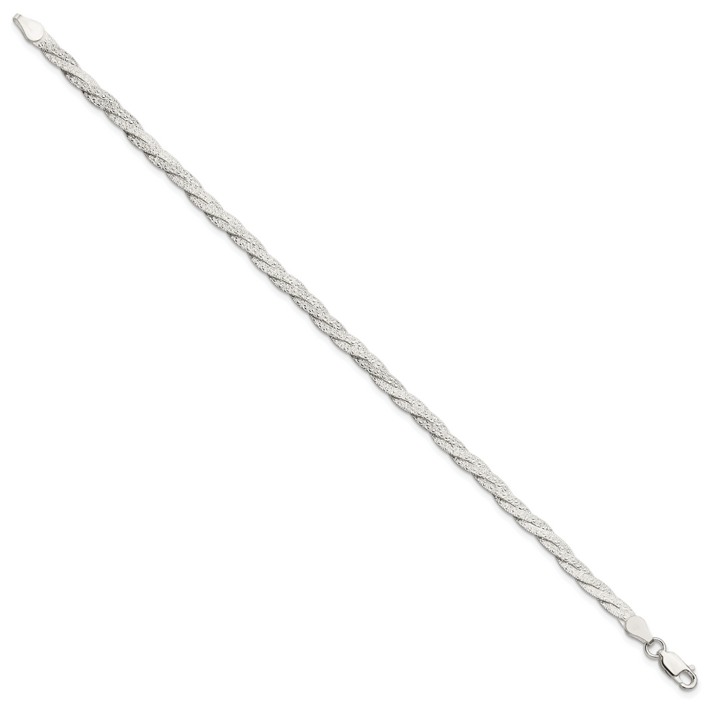 Sterling Silver Fancy Textured Reversible Braided Bracelet