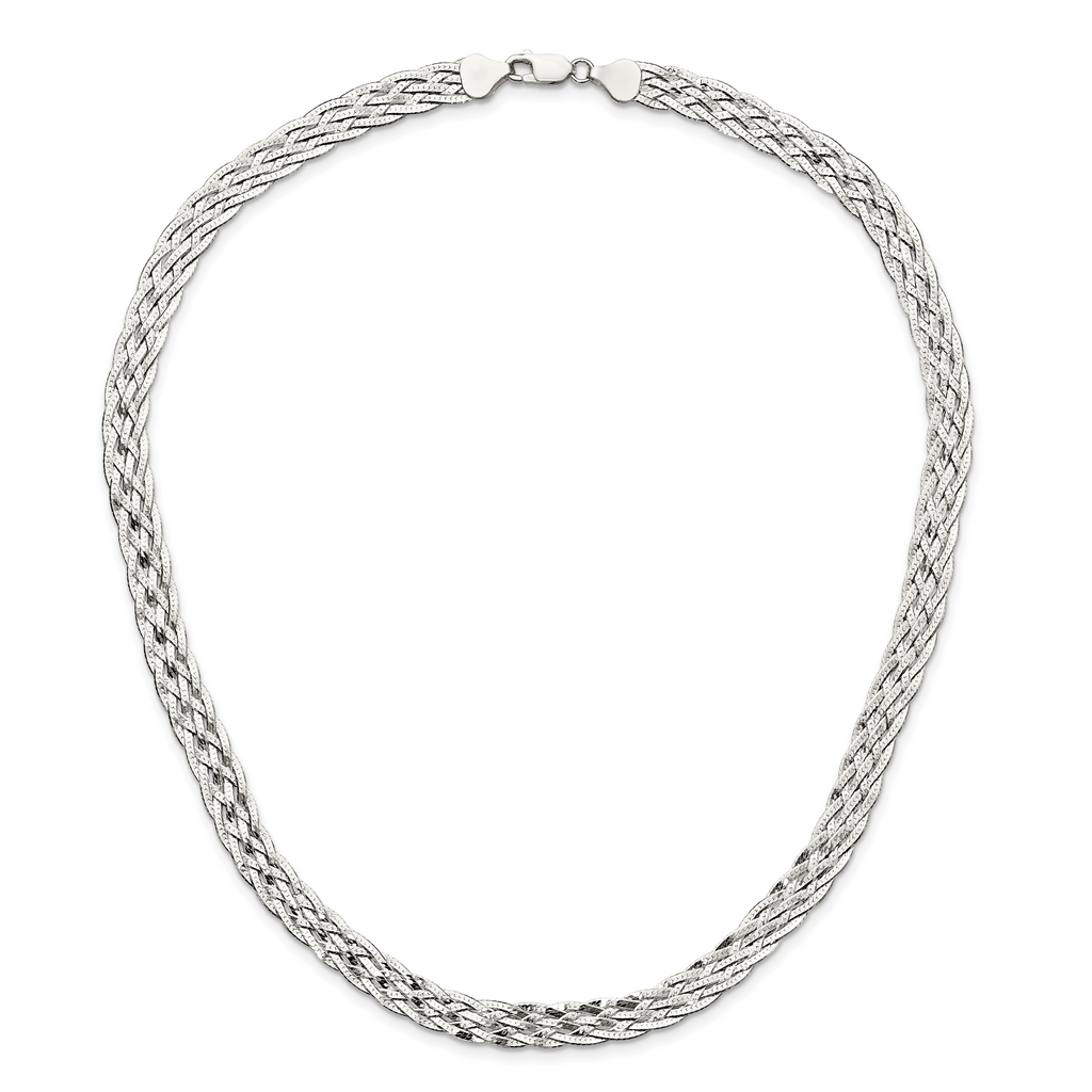 Sterling Silver 925 Braided Fancy Necklace with Polished Anti-Tarnish Finish