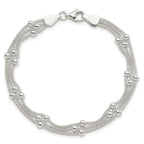 Sterling Silver Polished Beaded 3-strand Bracelet