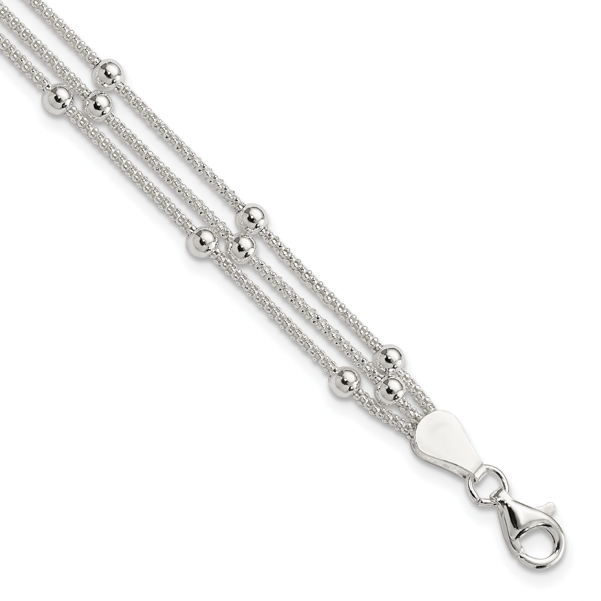 Sterling Silver Polished Beaded 3-strand Bracelet Main image