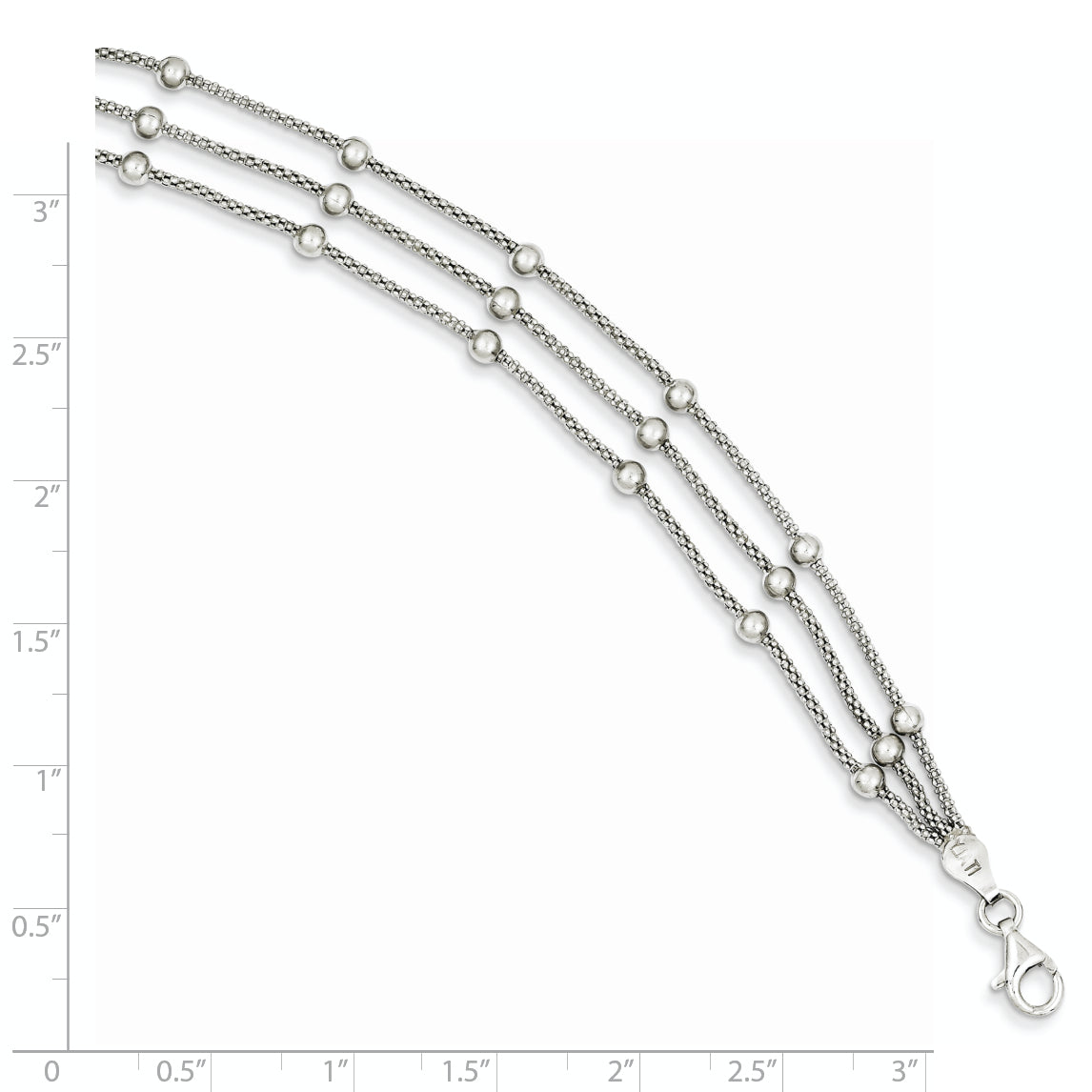 Sterling Silver Polished Beaded 3-strand Bracelet Secondary image