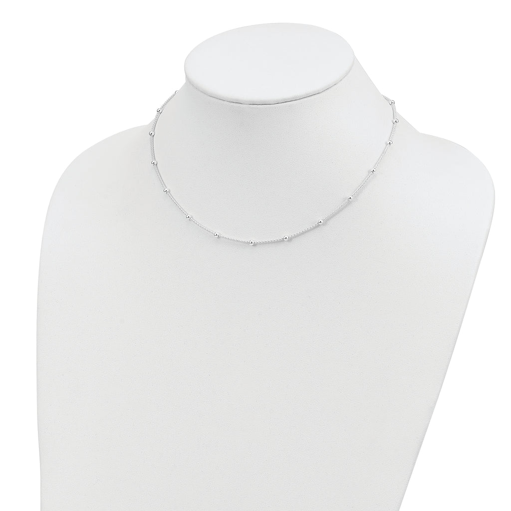 Sophia Jewelers 925 Sterling Silver Beaded Necklace with Polished Mesh Design