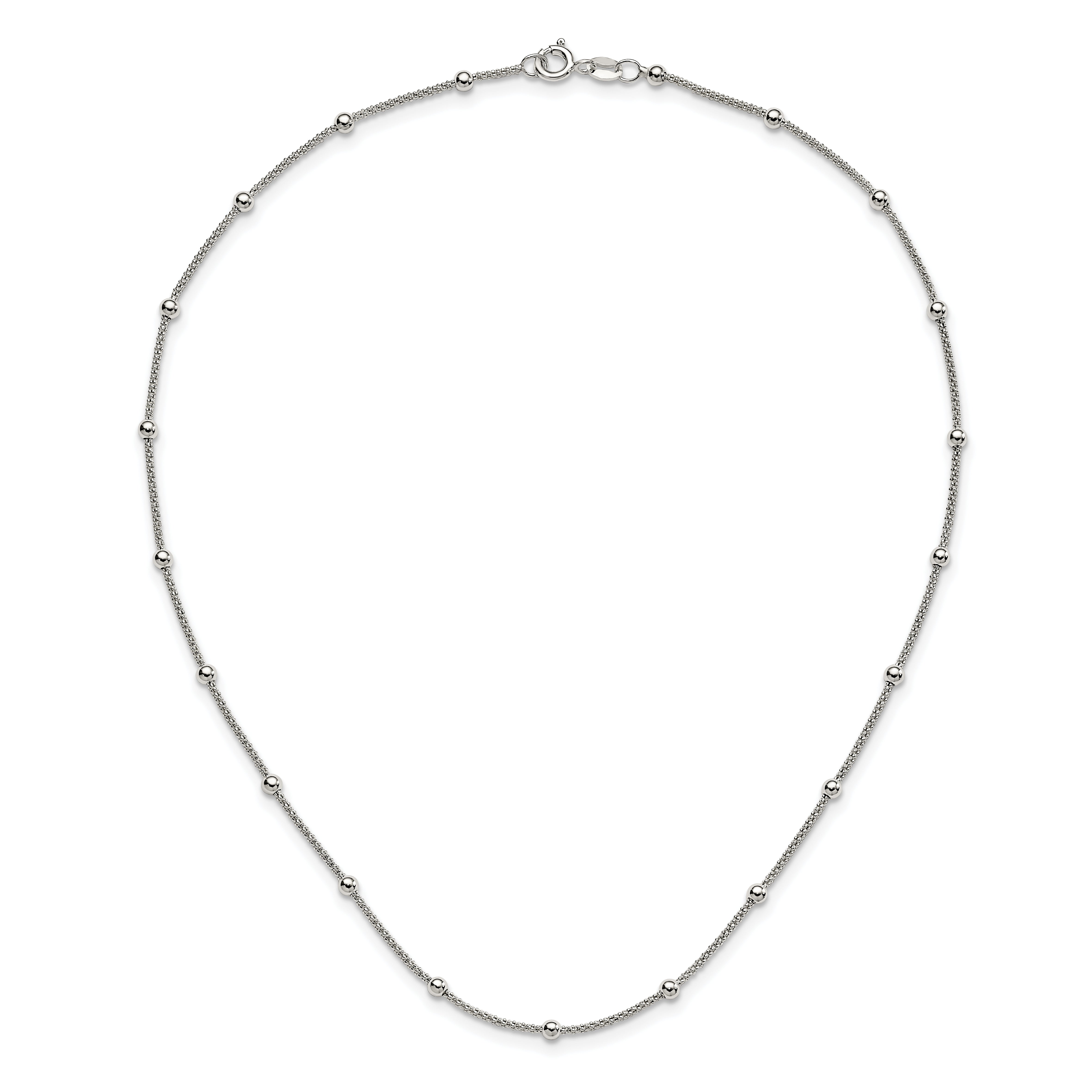 Sophia Jewelers 925 Sterling Silver Beaded Necklace with Polished Mesh Design
