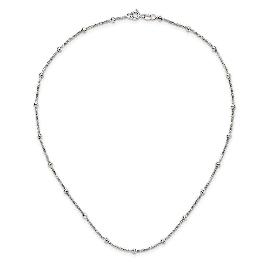 Sophia Jewelers 925 Sterling Silver Beaded Necklace with Polished Mesh Design