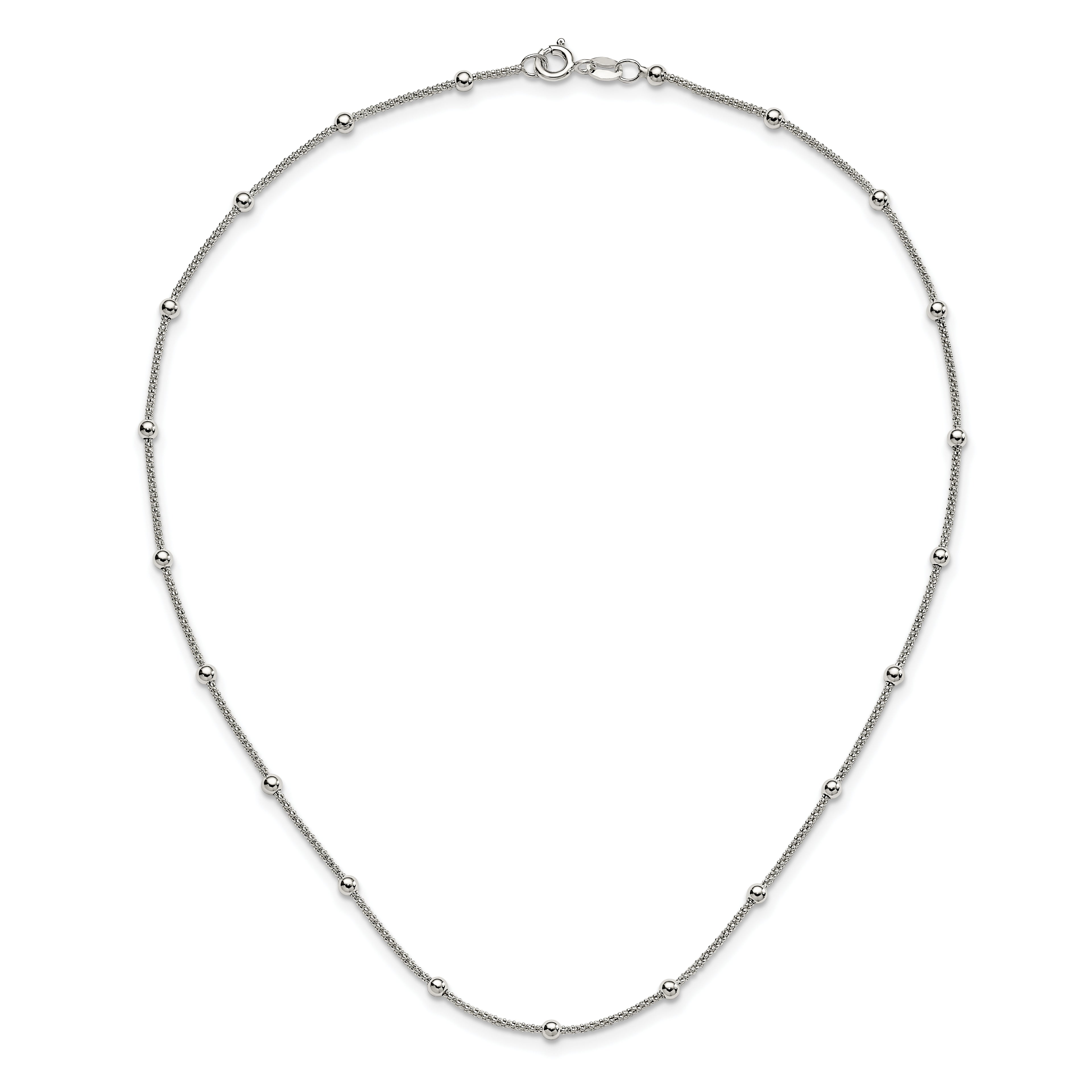Sophia Jewelers 925 Sterling Silver Beaded Necklace with Polished Mesh Design
