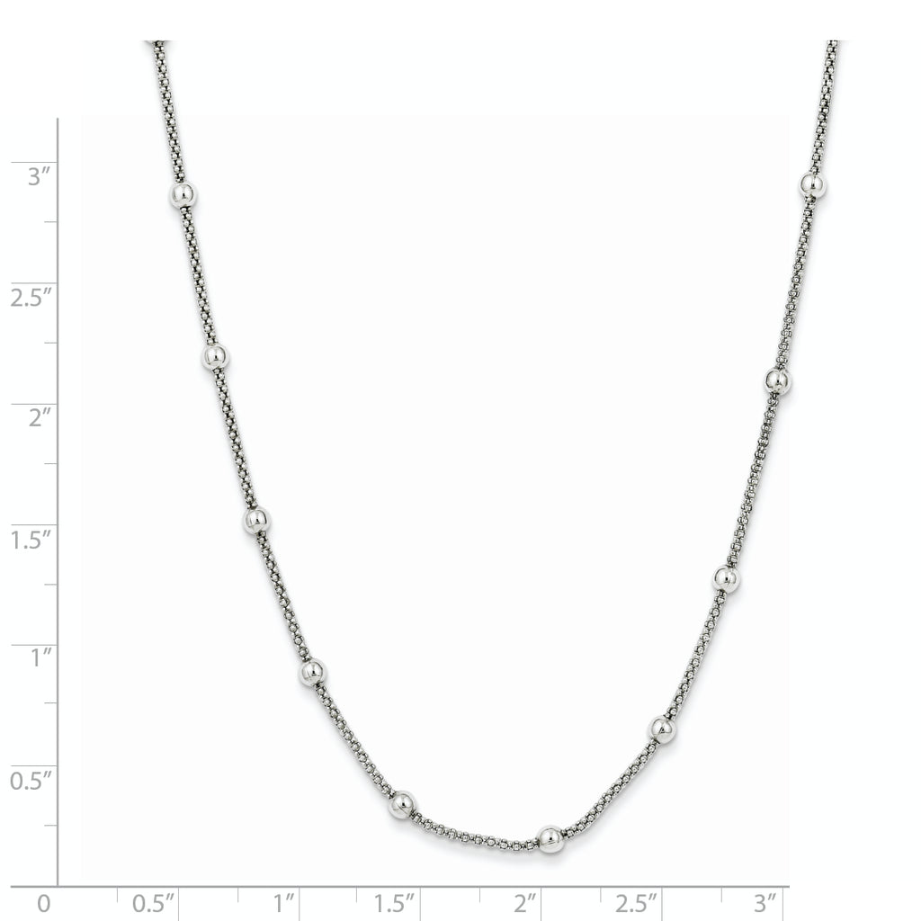Sophia Jewelers 925 Sterling Silver Beaded Necklace with Polished Mesh Design