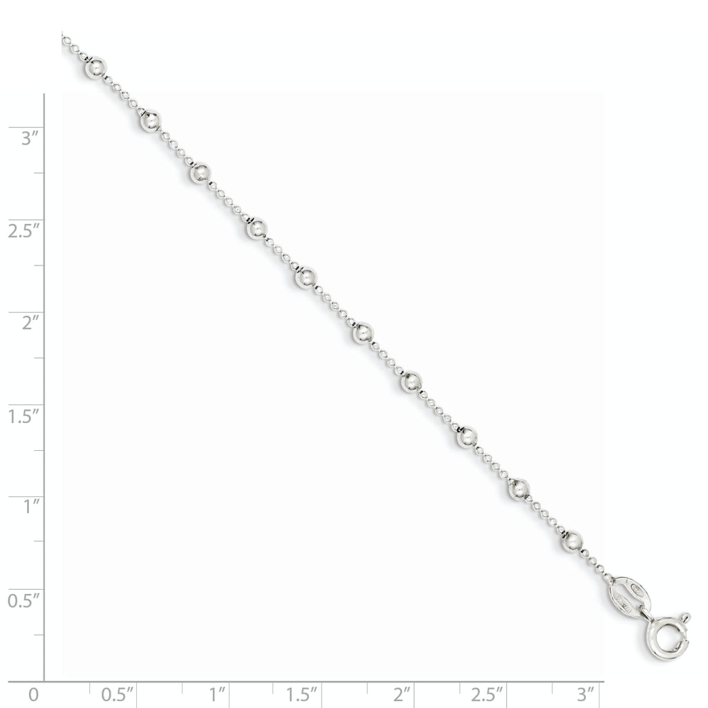 Sterling Silver Polished Beaded 6 Inch with 1 in Ext Bracelet