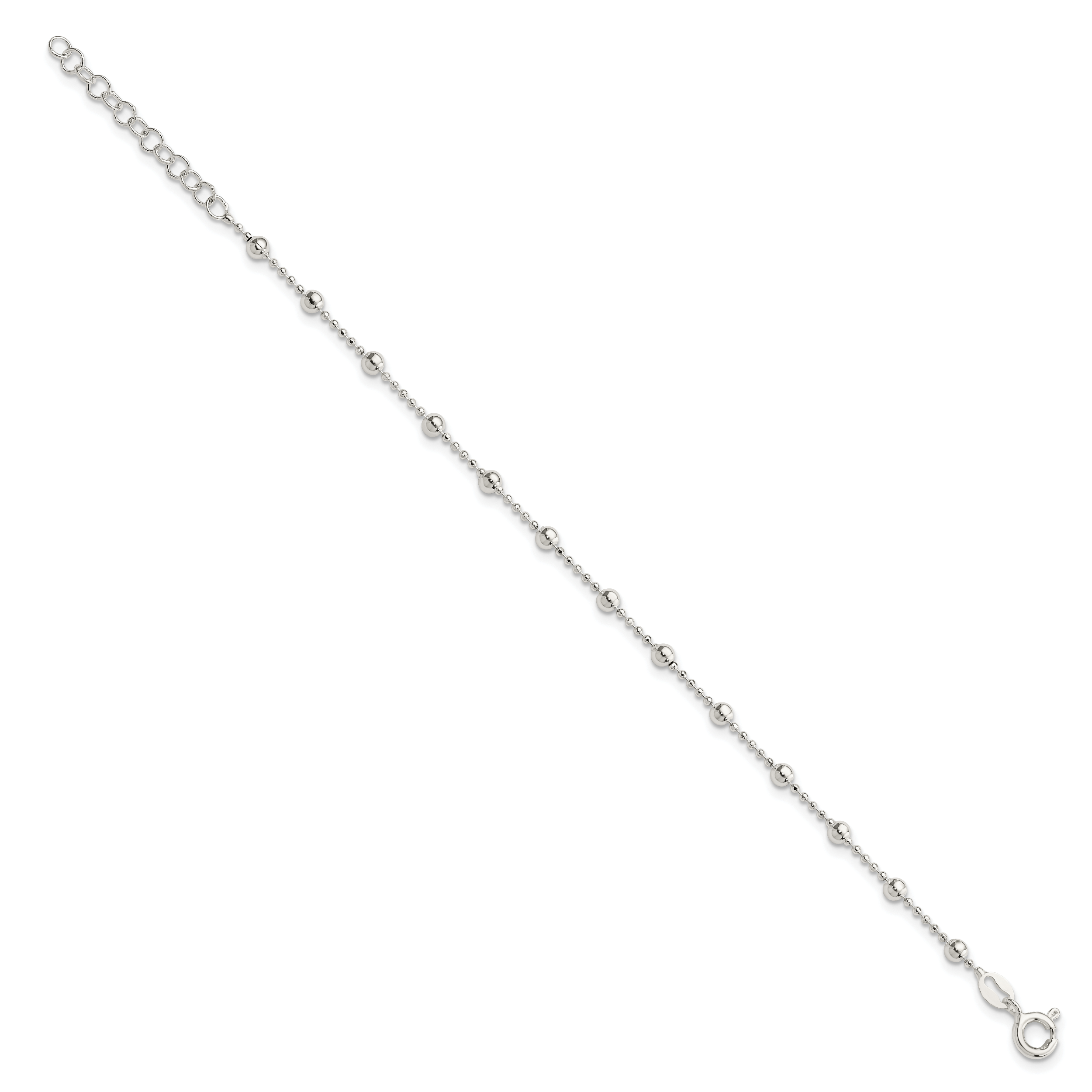Sterling Silver Polished Beaded 6 Inch with 1 in Ext Bracelet