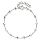 Sterling Silver Polished Beaded 6 Inch with 1 in Ext Bracelet