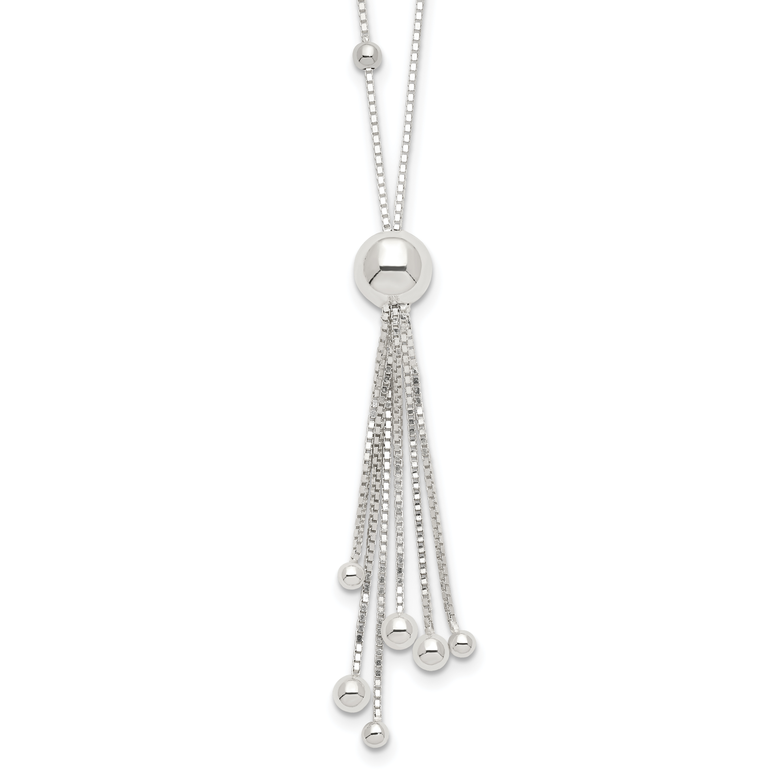Sterling Silver Polished Beaded Tassel Necklace Main image