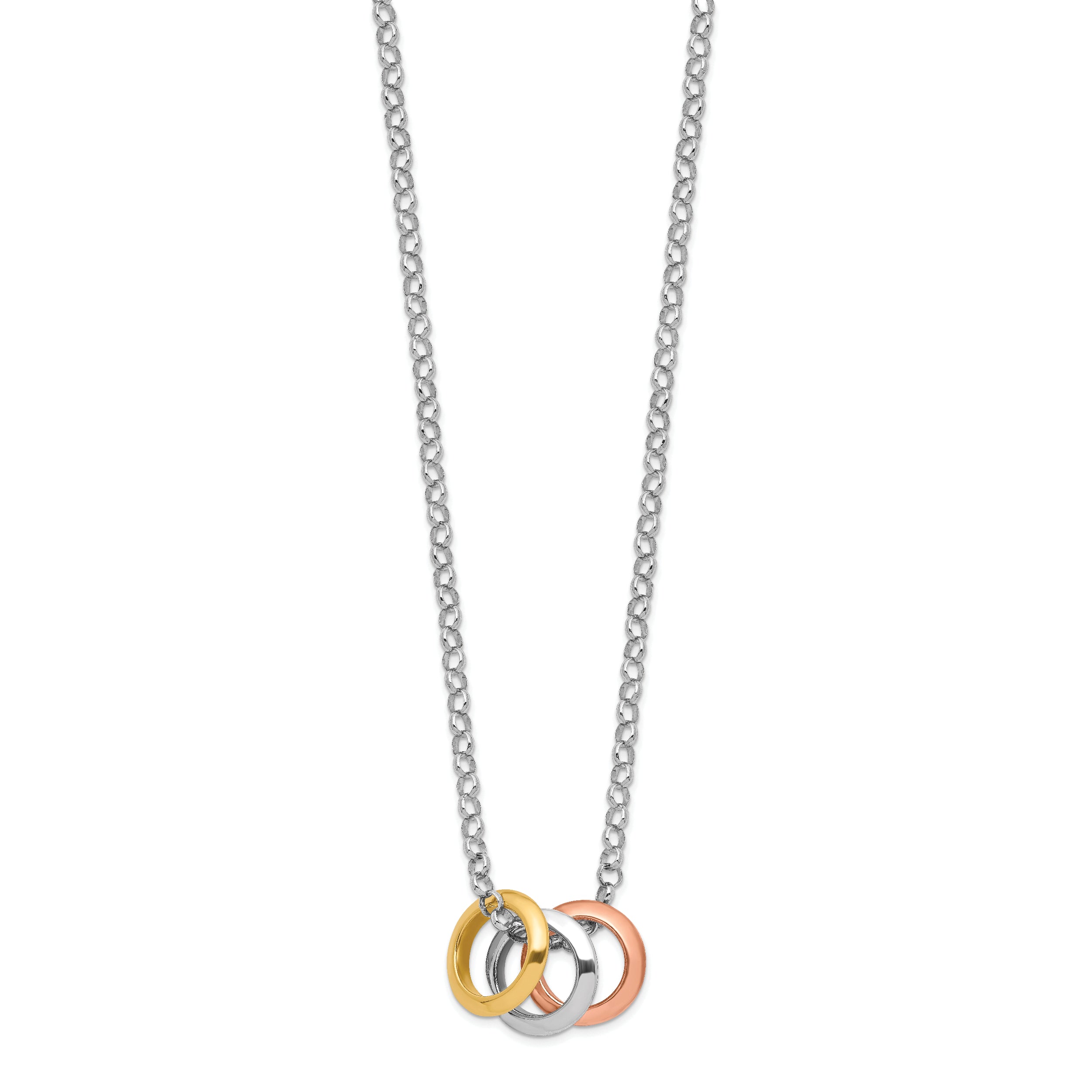 Sterling Silver Multi-Tone 925 Necklace with Tri-Color Circle Pendants - 16