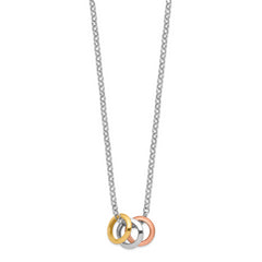 Sterling Silver Multi-Tone 925 Necklace with Tri-Color Circle Pendants - 16