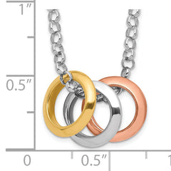 Sterling Silver Multi-Tone 925 Necklace with Tri-Color Circle Pendants - 16