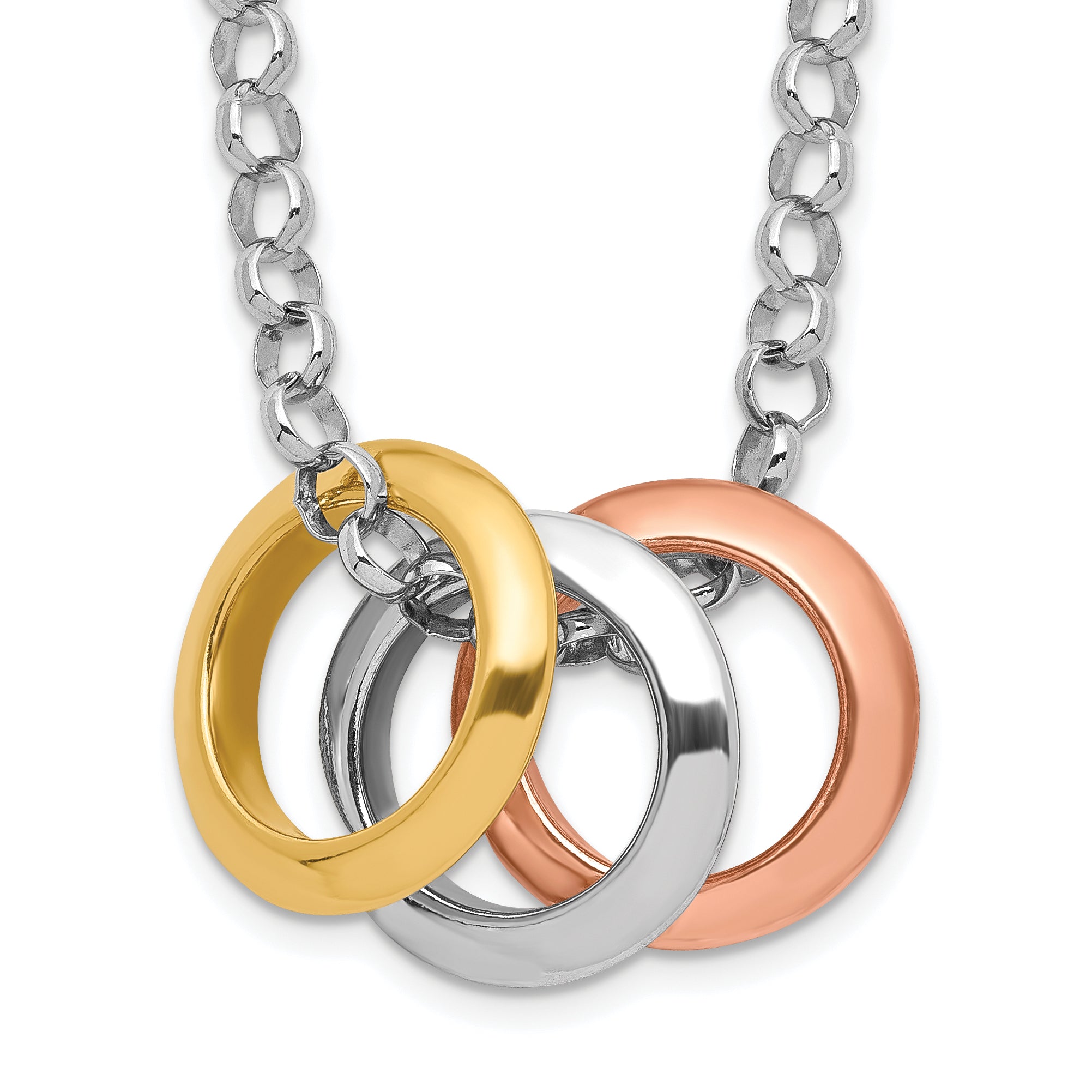 Sterling Silver Rhodium, Rose and Gold-plated 3-Circle Necklace Main image