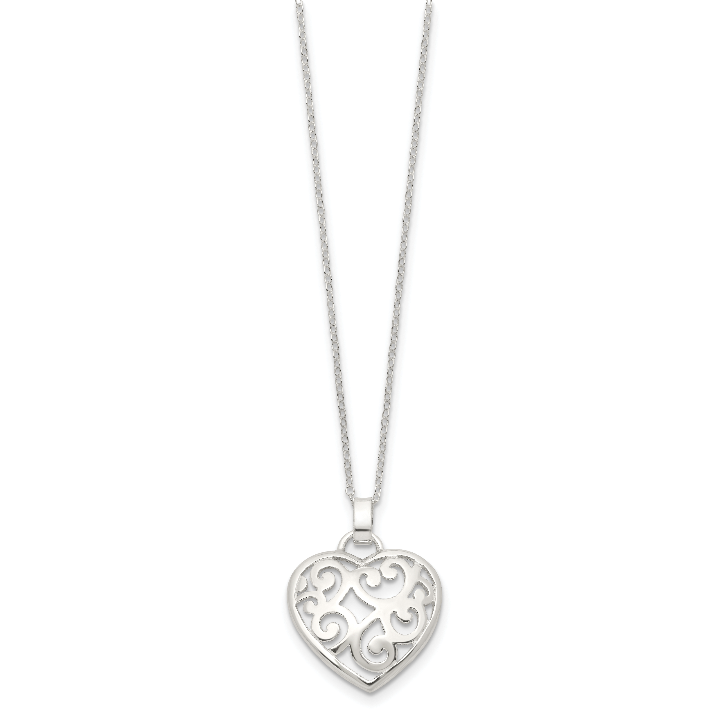 Sterling Silver 925 Filigree Swirl Heart Necklace with Polished Finish Secondary image