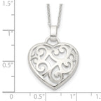 Sterling Silver 925 Filigree Swirl Heart Necklace with Polished Finish