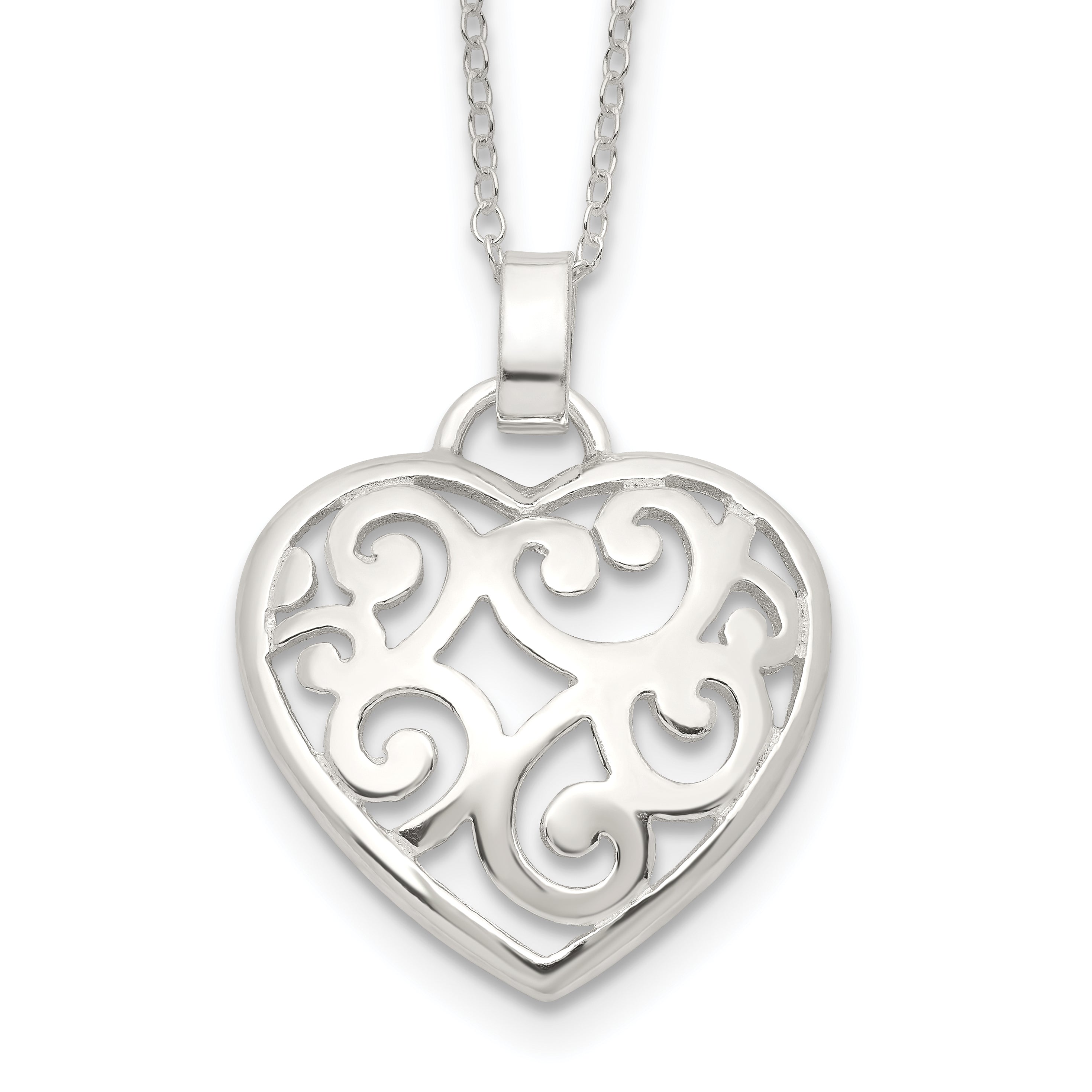 Sterling Silver Filigree Swirl Heart Necklace Main image