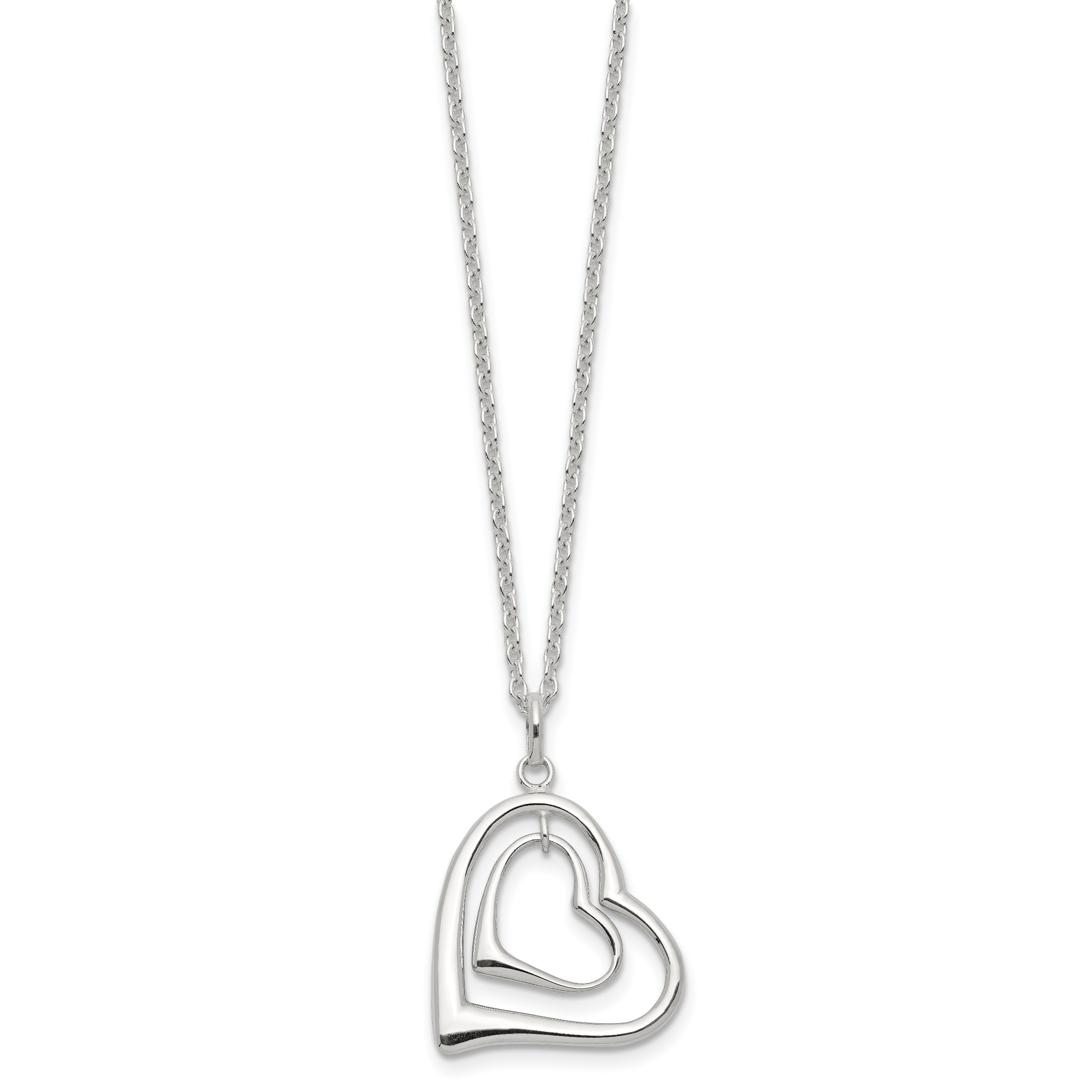 Sterling Silver 925 Double Heart Necklace with Polished Anti-Tarnish Finish